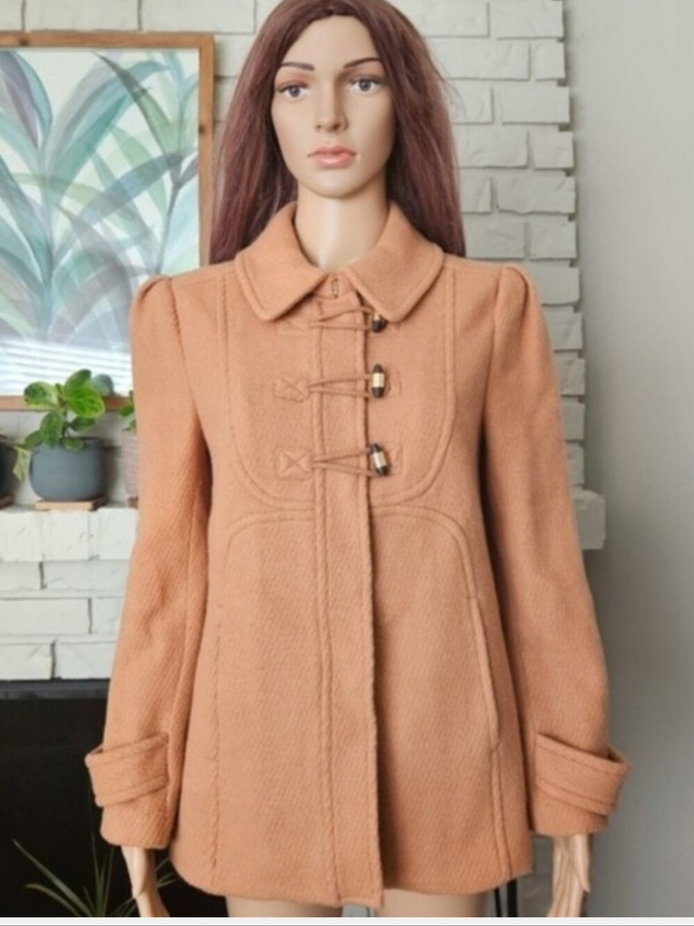 Juicy Couture Womens Camel Tan Toggle Wool-Blend Coat